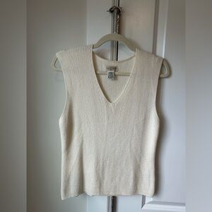 Cream Ribbed Sleeveless Top